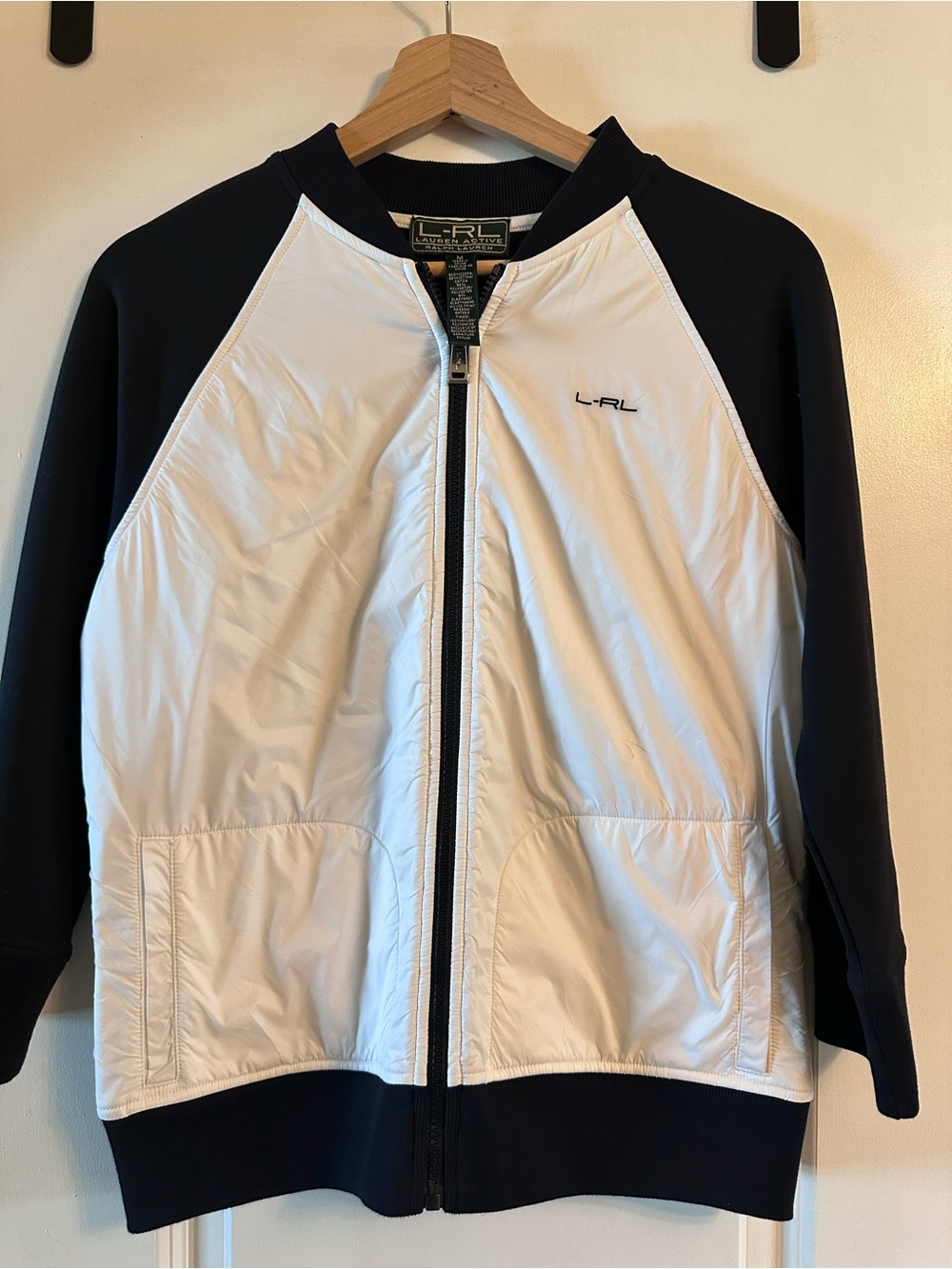 Womens White & Black Bomber Jacket - Zip Front